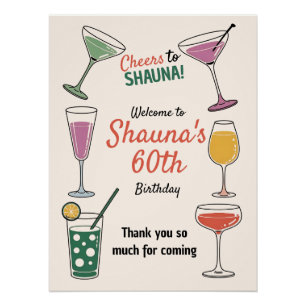 Poster Salutations à 60 ! Cocktail coloré à thème 60e ann