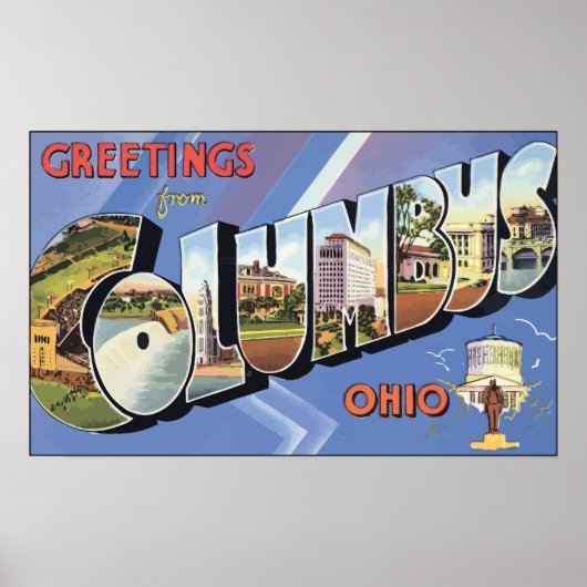 Poster Salutations De Columbus Ohio, Vintage (Devant)