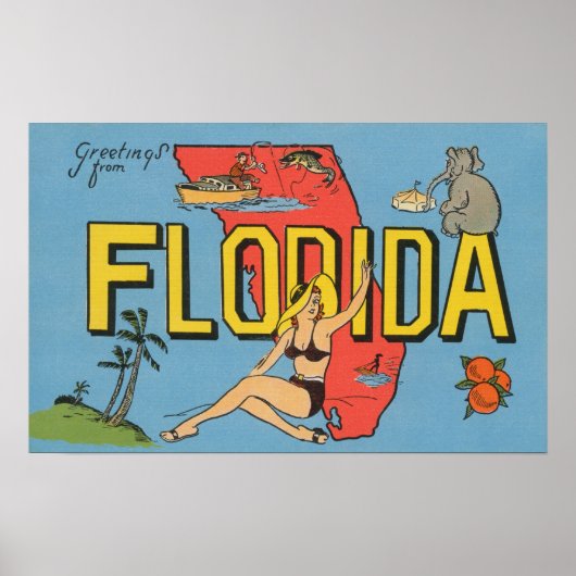 Poster Salutations de Floride (Bleu)Floride (Devant)