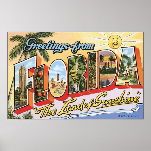 Poster Salutations De Floride "Le Pays Du Soleil", Vin (Devant)