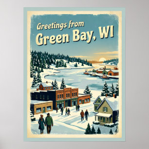 Poster Salutations de Green Bay WI Rétro Vintage