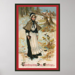 Poster Salutations de jour de Thanksgiving avec une femme