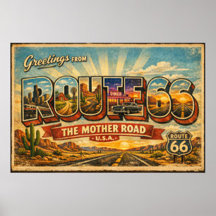 Poster Salutations de la route mère en grandes lettres