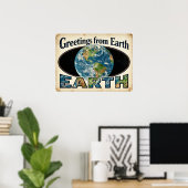 Poster Salutations de l'affiche Earth Retro Sci-Fi (Bureau à domicile)