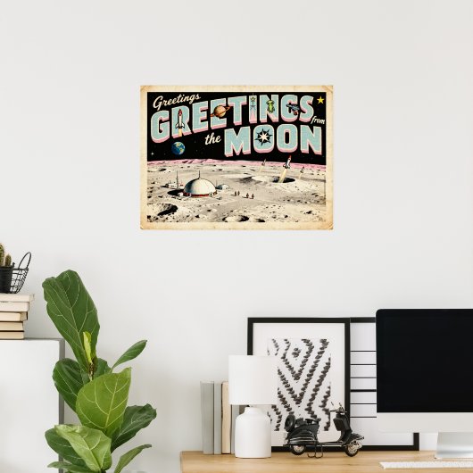 Poster Salutations de l'affiche Moon Retro Sci-Fi (Bureau à domicile)