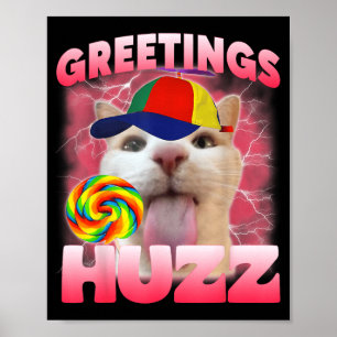 Poster Salutations de Mème de Chat Huzz Drôle Amoureux de