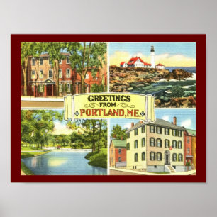 Poster Salutations de Portland, Maine Carte Postale Vinta