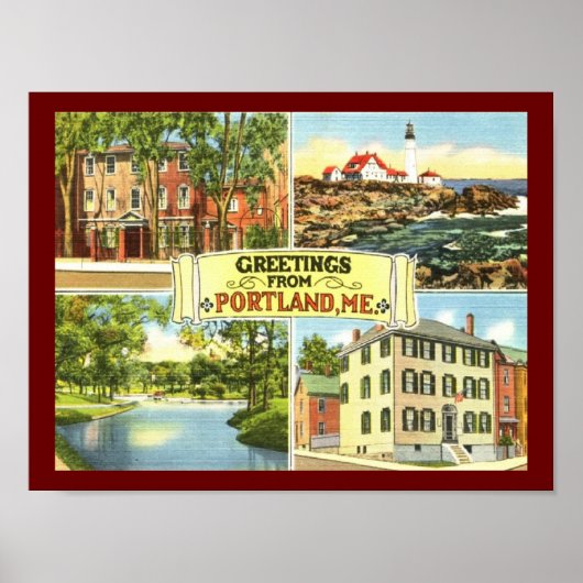 Poster Salutations de Portland, Maine Carte Postale Vinta (Devant)