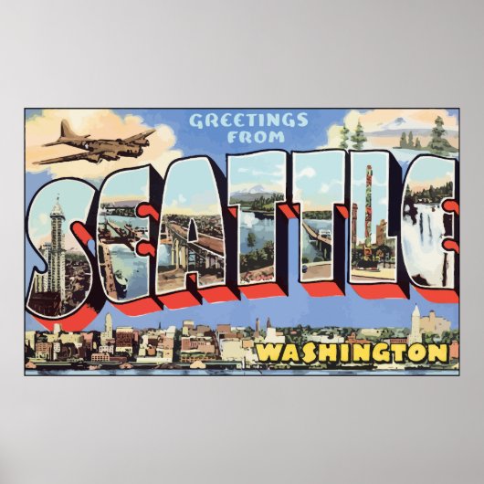 Poster Salutations de Seattle Washington, Vintage (Devant)