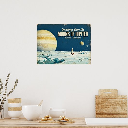 Poster Salutations des Lunes de Jupiter Retro Sci-Fi P (Cuisine)