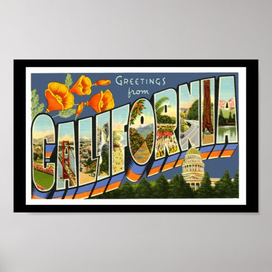 Poster Salutations d'impression vintage Californie (Devant)