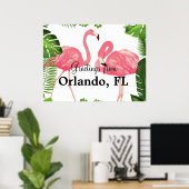 Poster Salutations d'Orlando, FL—flamants roses (Bureau à domicile)