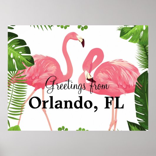 Poster Salutations d'Orlando, FL—flamants roses (Devant)