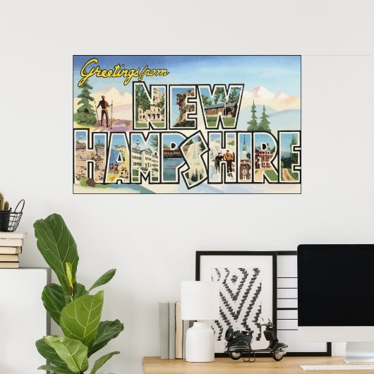 Poster Salutations Du New Hampshire, Vintage (Bureau à domicile)