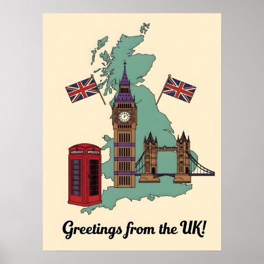 Poster Salutations du Royaume-Uni British Landmarks Trave (Devant)