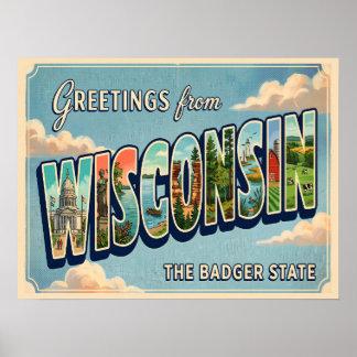 Poster Salutations du Wisconsin Vintage Travel