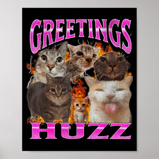 Poster Salutations Huzz Mème de Chat Drôle Graphique Homm (Devant)