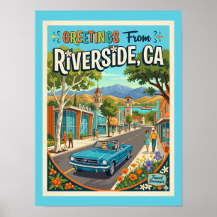 Poster Salutations Riverside Californie Style Rétro