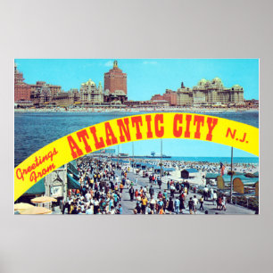 Poster Salutations vintages de Atlantic City New Jersey