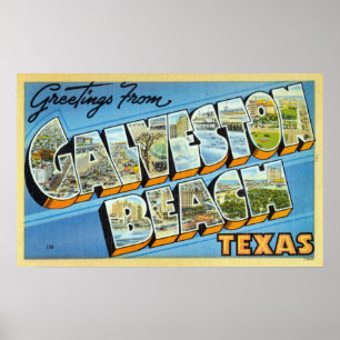 Poster Salutations vintages de Galveston Beach Texas
