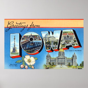 Poster Salutations vintages De Iowa Travel