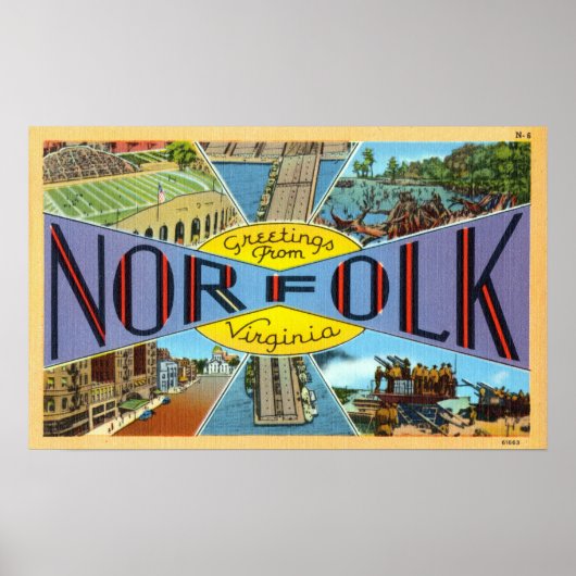 Poster Salutations vintages de Norfolk Virginia Travel (Devant)
