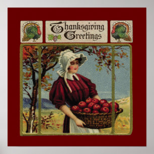 Poster Salutations vintages de thanksgiving