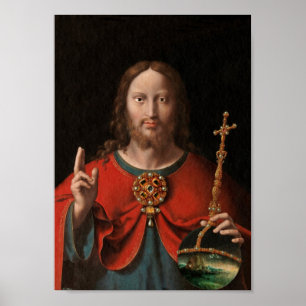 Poster Salvator Mundi avec le personnel bijoux et l'orbe