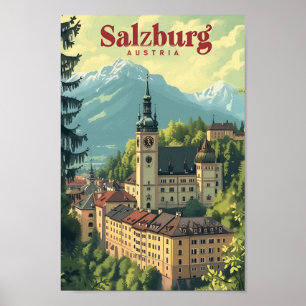 Poster Salzbourg Autriche Art Vintage Illustration de voy