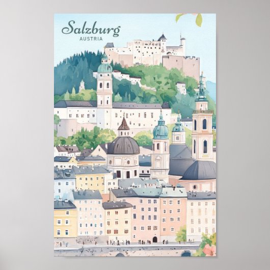Poster Salzbourg Autriche Gouache Peinture Illustration V (Devant)