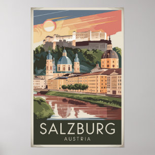 Poster Salzbourg Autriche Illustration Voyage Art Vintage