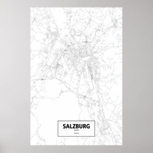 Poster Salzbourg, Autriche (noir sur blanc)