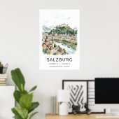 Poster Salzburg Cityscape Print - Watercolor Skyline with (Bureau à domicile)