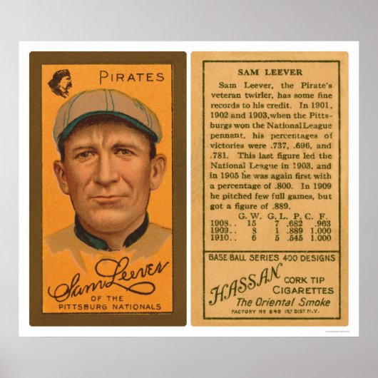 Poster Sam Leever Pirates Baseball 1911 (Devant)