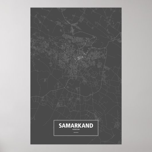 Poster Samarkand, Ouzbékistan (blanc sur noir) (Devant)