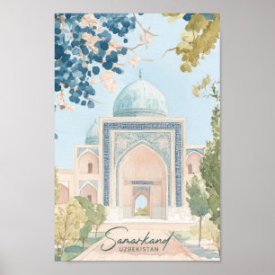 Poster Samarkand Ouzbékistan Gouache Illustration Voyage