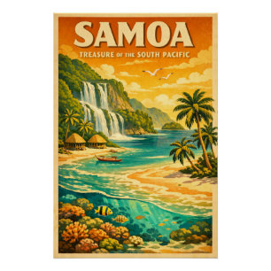 Poster Samoa, Pacifique Sud, dans un classique rétro