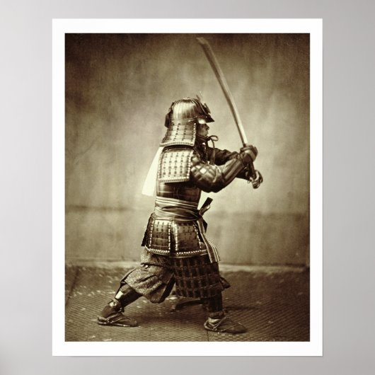 Poster Samouraï avec épée relevée, c.1860 (imprimé albume (Devant)