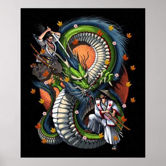 Poster Samouraï du Japon contre Dragon (Devant)