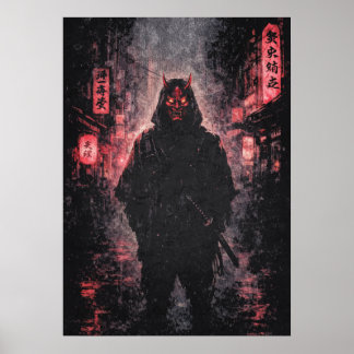 Poster Samouraï Oni Démon Urbain, Art d'anime japonais