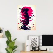 Poster Samouraï Solitaire sous la Lune de Sakura (Bureau à domicile)