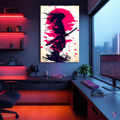 Poster Samouraï Solitaire sous la Lune de Sakura