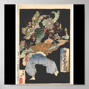 Poster Samouraïs attaqués par Tengu, Circa 1883