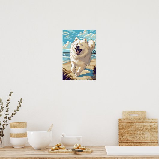 Poster Samoyé à la plage (Cuisine)