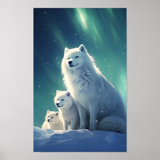 Poster Samoyé Avec Des Pups (Devant)