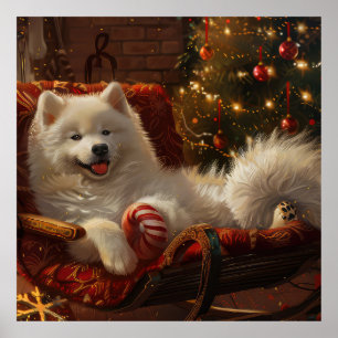 Poster Samoyed Chien Festive de Noël