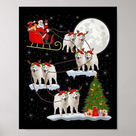 Poster Samoyed Dog Santa Sleigh Flying Funny Magical Chri (Devant)
