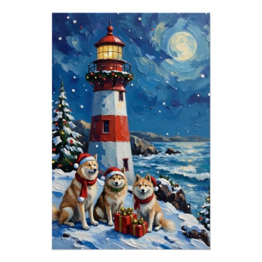 Poster Samoyed Noël Phare Vacances (Devant)