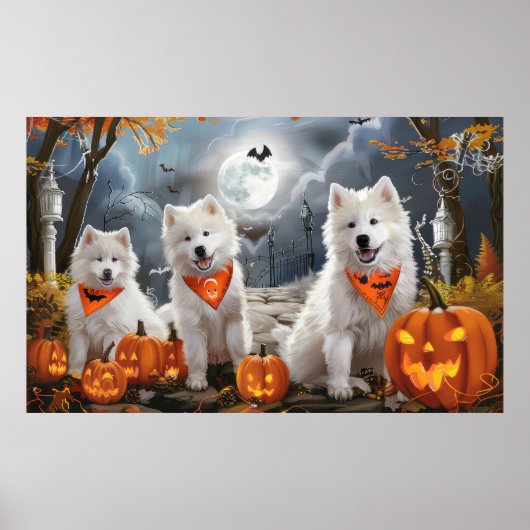Poster Samoyède Halloween Effrayant (Devant)