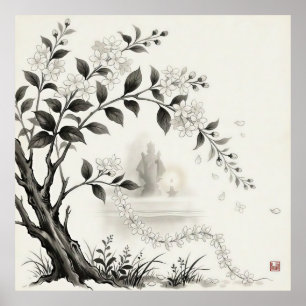 Poster Sampaguita — Fleur Nationale Philippine Sumi-e